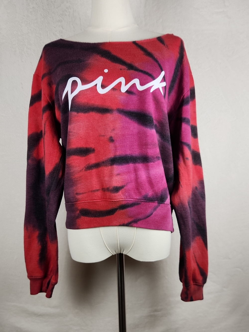 PINK Victoria's Secret Red & Purple Tie-Dye Crewneck Sweater